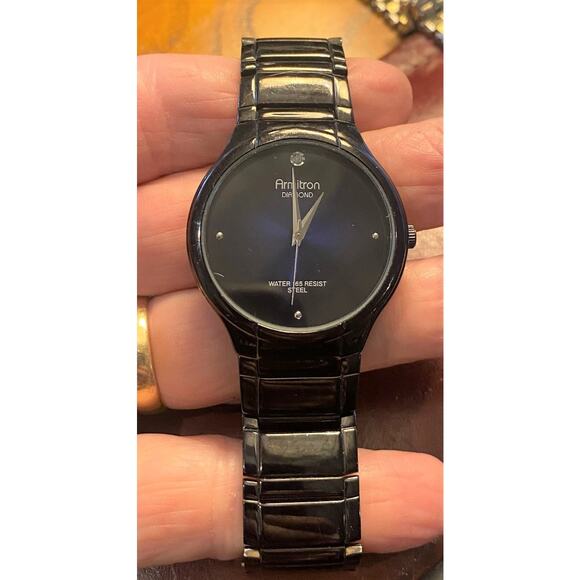 Men's 37mm Black Armitron Diamond Watch, WR 50M, 20/4188TI - Picture 3 of 3